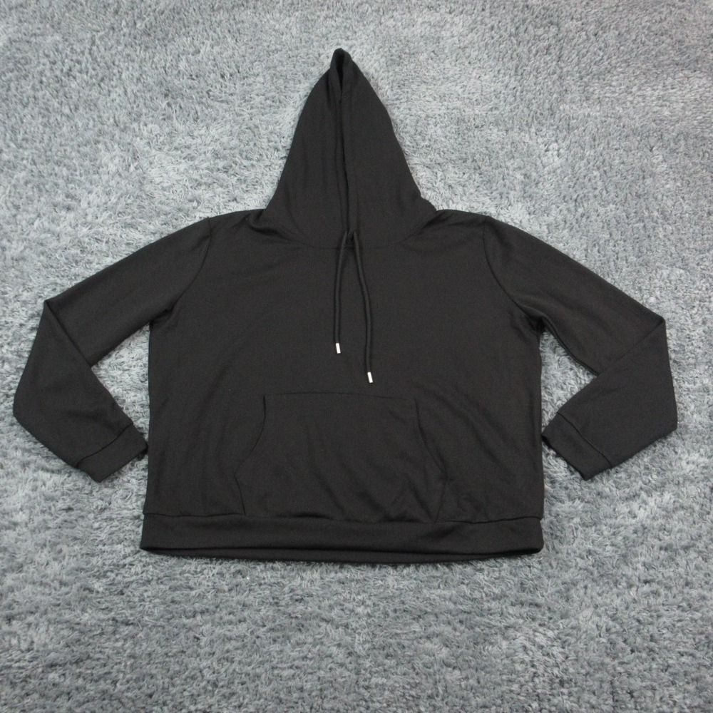 White Birch Hoodie Womens Large Black Pullover Solid Kangaroo Pocket Stretch